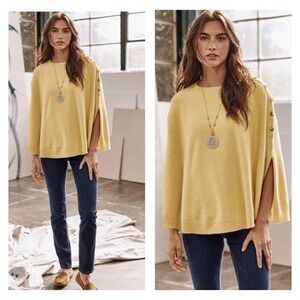 J Jill Womens Sweater Poncho Shrug Wrap OS Butter Yellow Cozy Cottage Layers